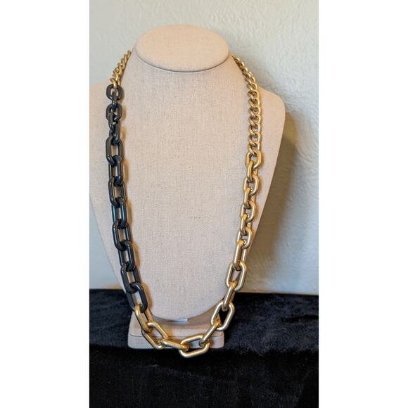 Navy Enamel Chain Link & Gold Tone Chain Link 28" Necklace - Picture 2 of 5